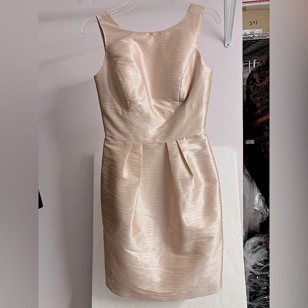Women’s Boatneck Sleeveless Dress, Small, Pearl Pink, Open Back, Alfred Sung